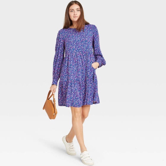 a new day Dresses & Skirts - A New Day | Blue & Purple Tiered Babydoll Dress S